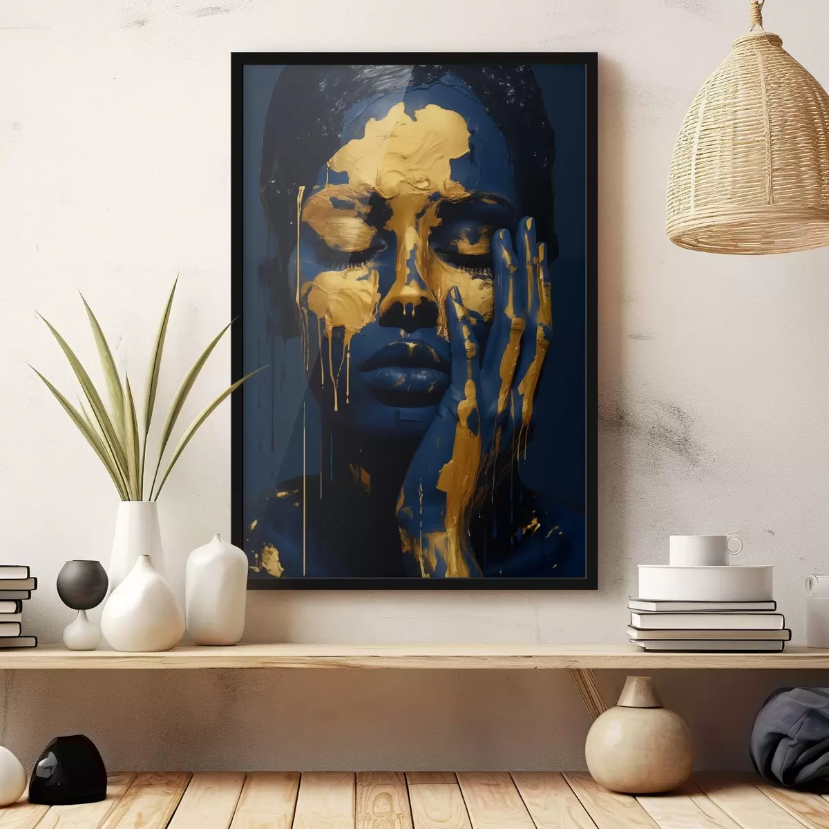 Poster Abstract portret van een vrouw met diepe donkere en warme tinten, f42933