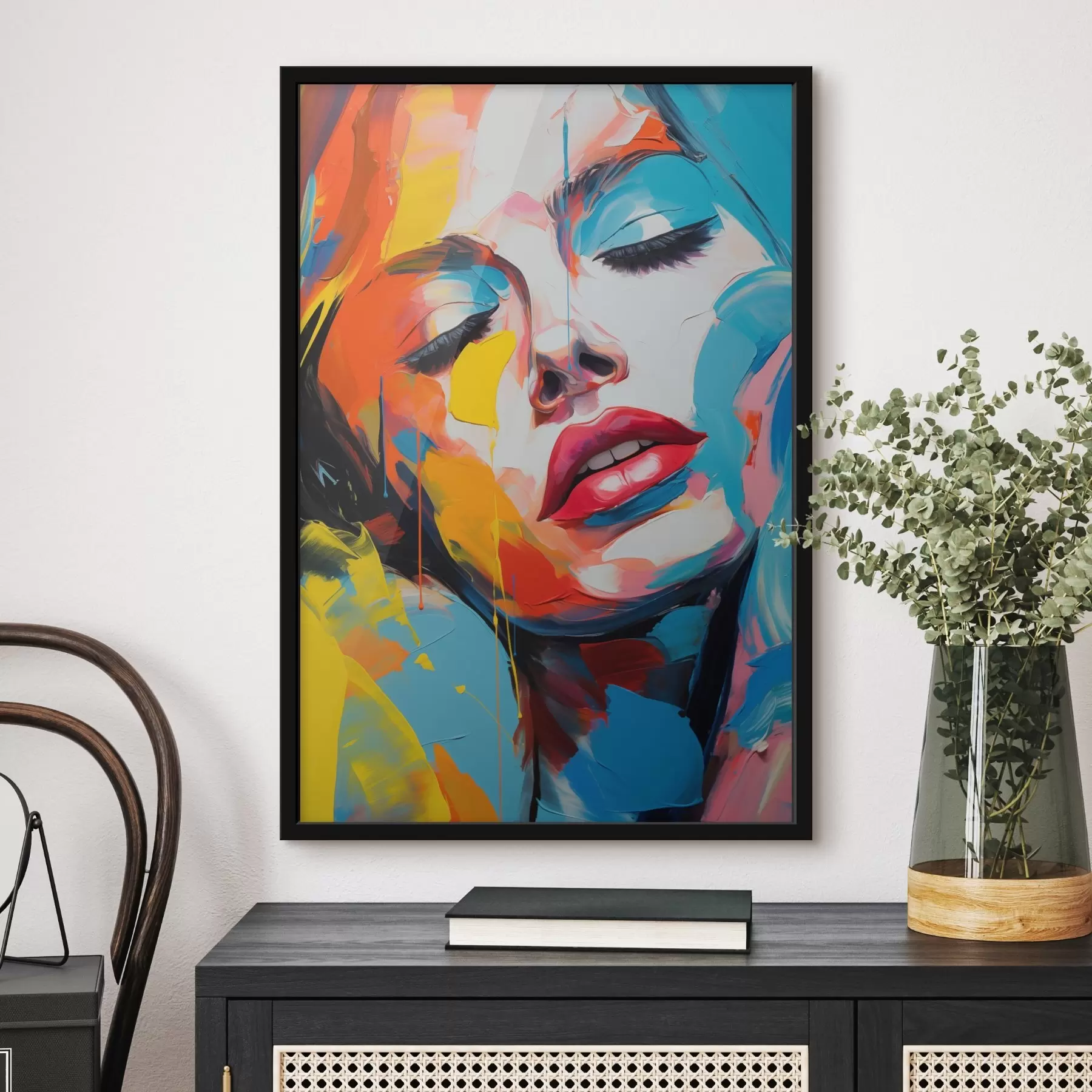  Schilderijen Abstract portret van een vrouw in expressieve kleuren f42935