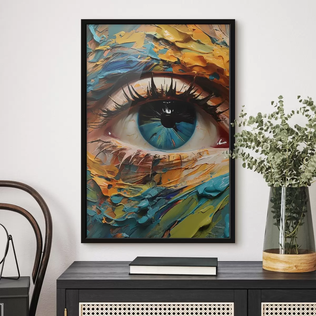 Affiche Portrait abstrait d'un œil aux couleurs vives, avec un effet de peinture texturée f42938