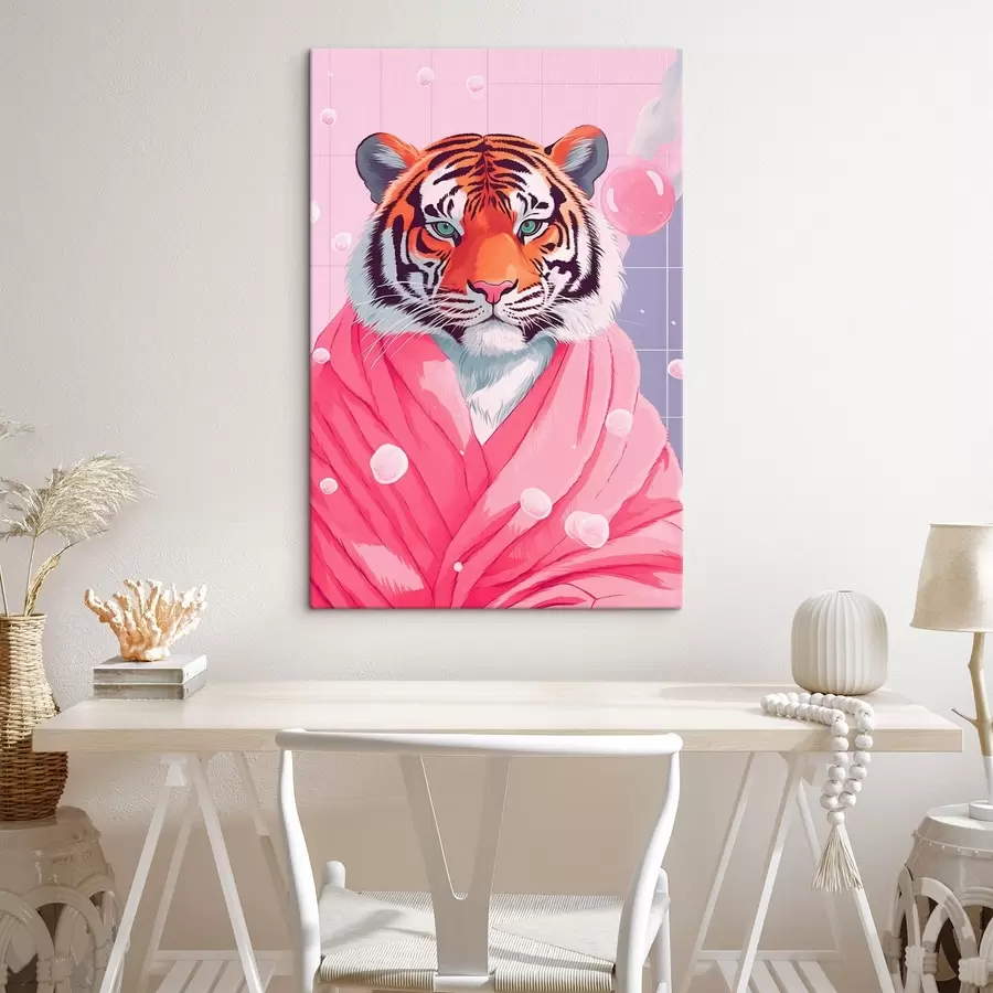  Peintures Tigre dans une serviette rose s42942
