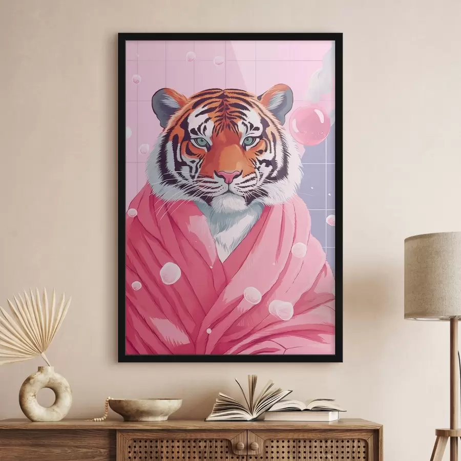 Fotobehang Tijger in een roze handdoek f42942