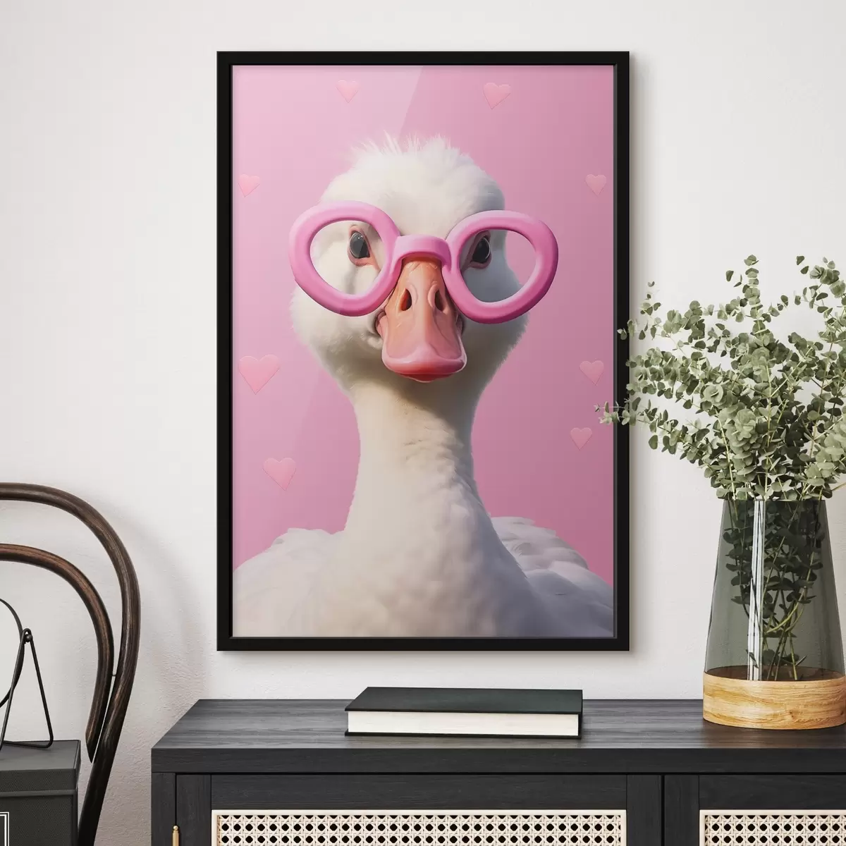 Poster Gans met roze bril f42947
