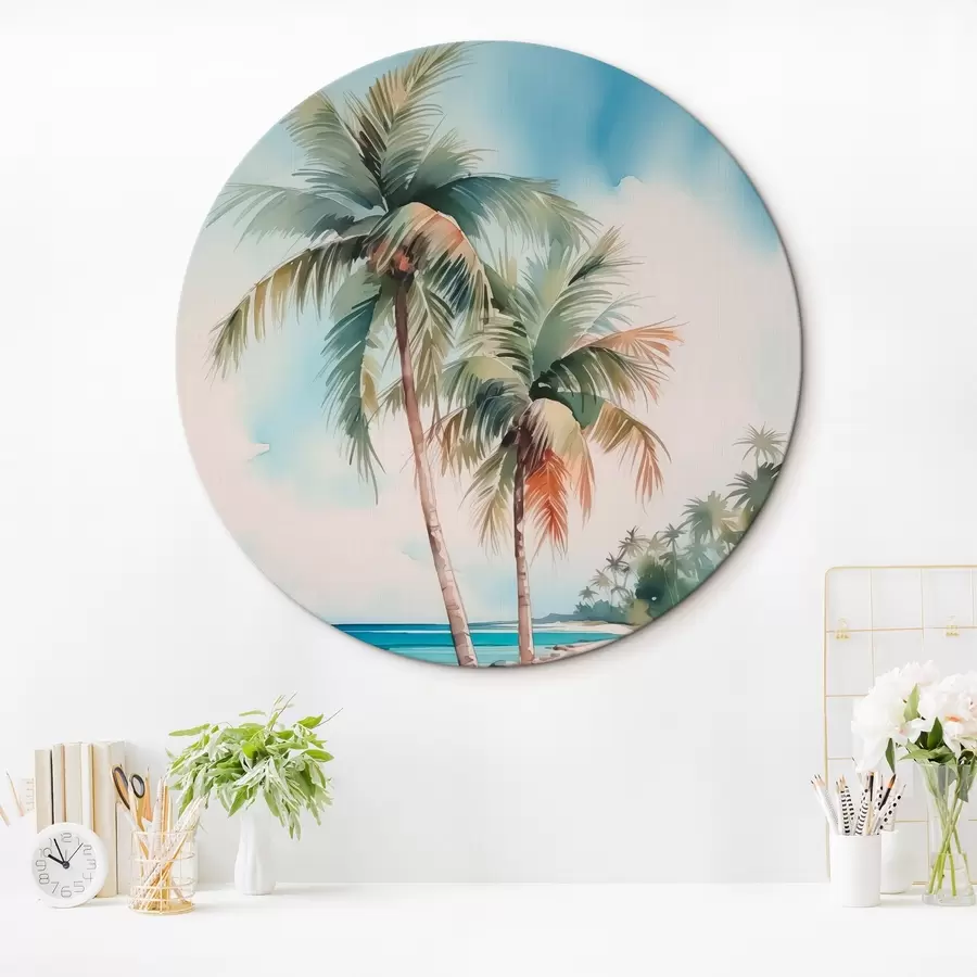  Schilderijen Palmbomen aan zee imitatie van aquarel r42958
