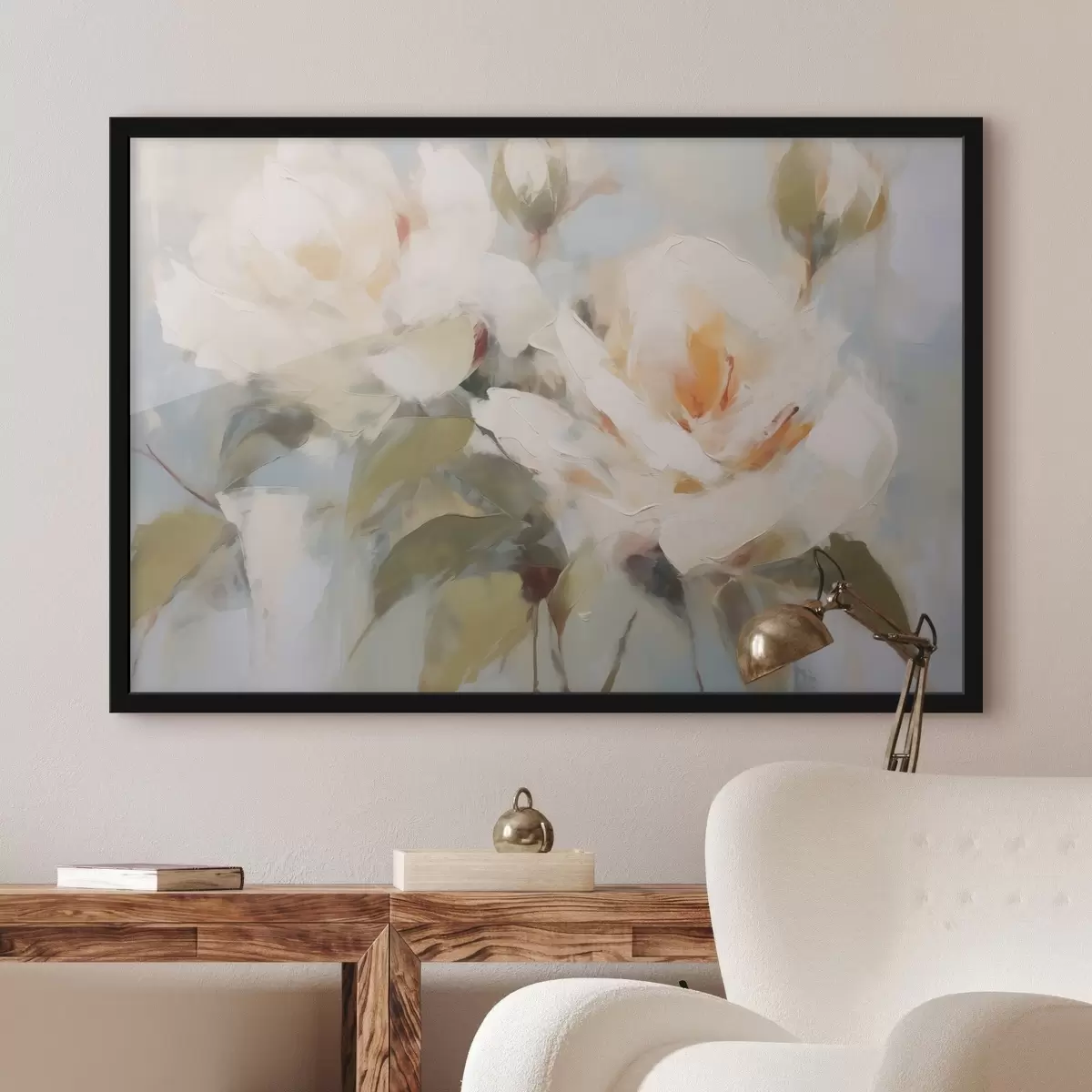 Poster Witte bloemen abstract f42963