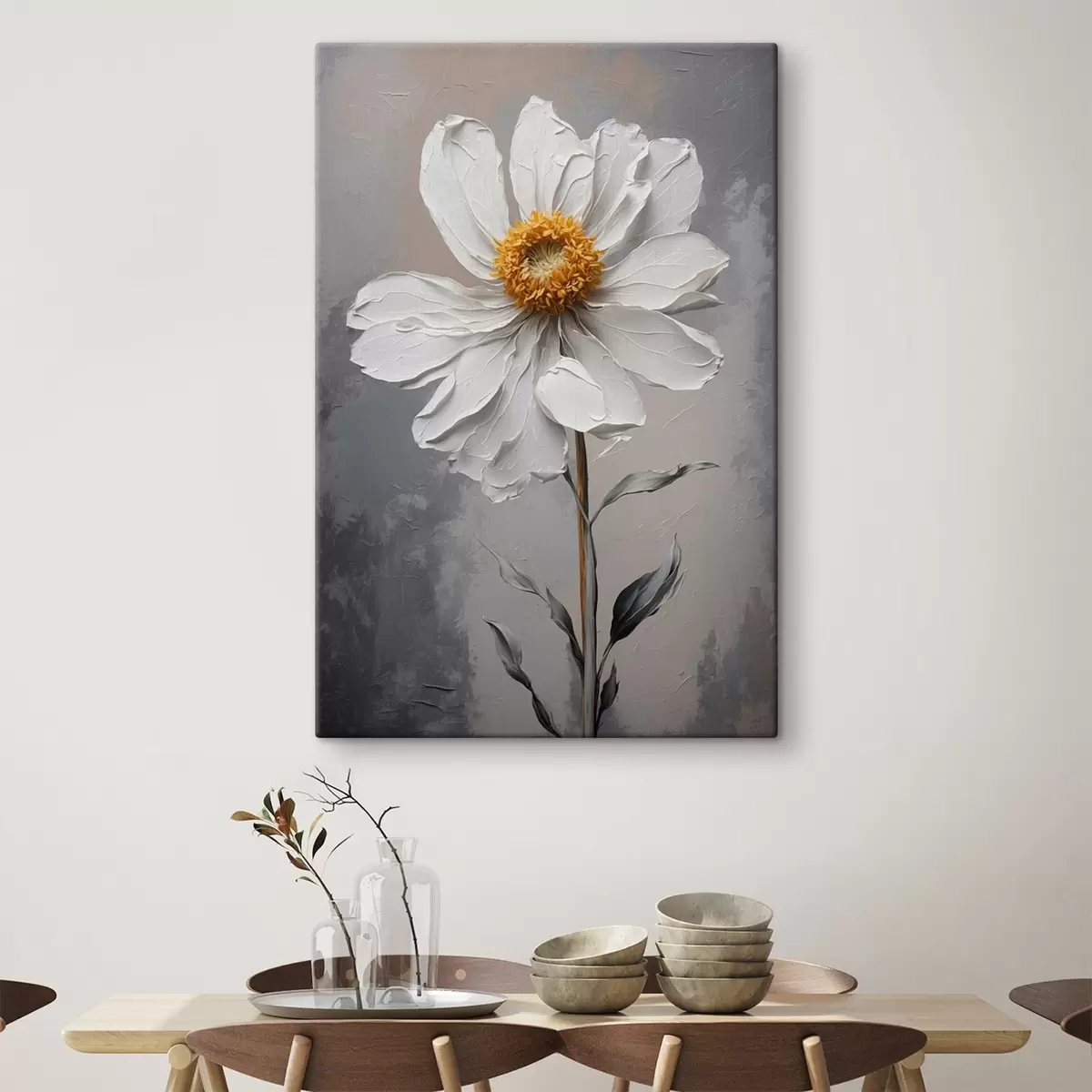  Schilderijen Kamille op witte achtergrond in olieverfschilderijstijl s42758