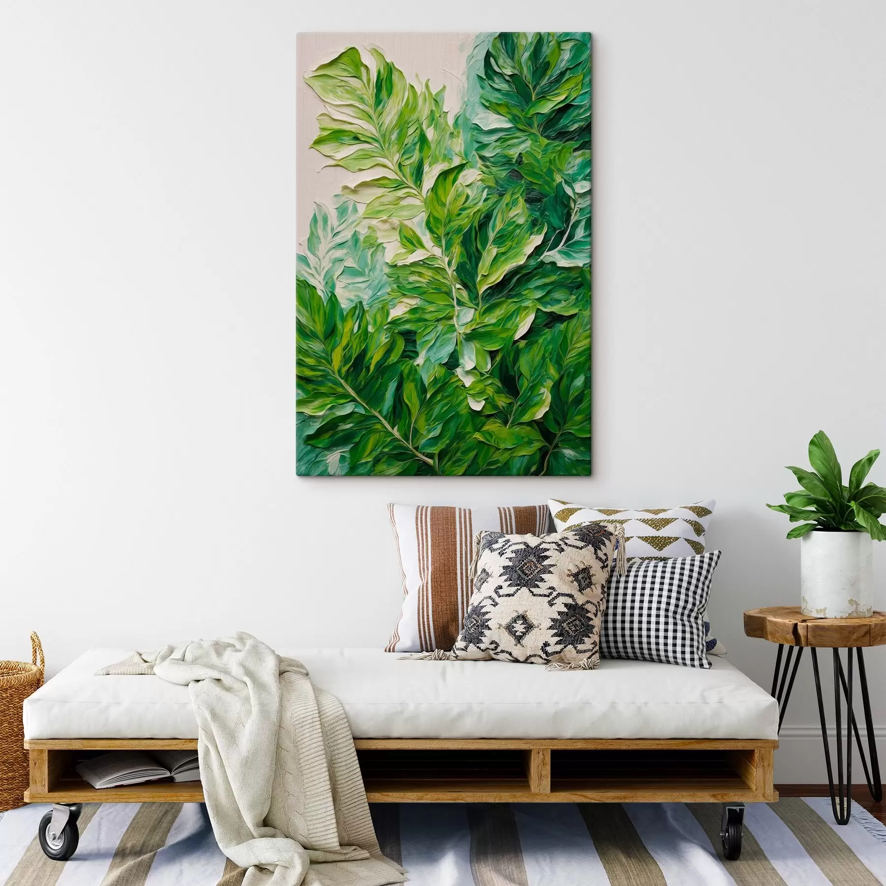 Fotobehang Tropische bladeren in olieverfschilderijstijl s42767