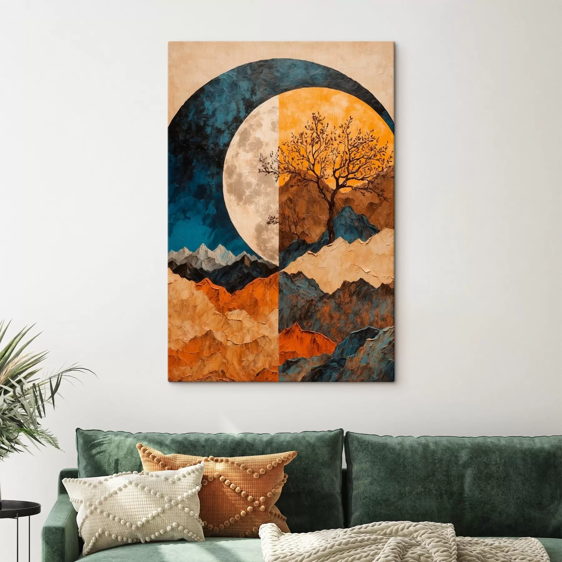 Papier peint photo Montagnes multicolores sur fond de lune en peinture acrylique s42770