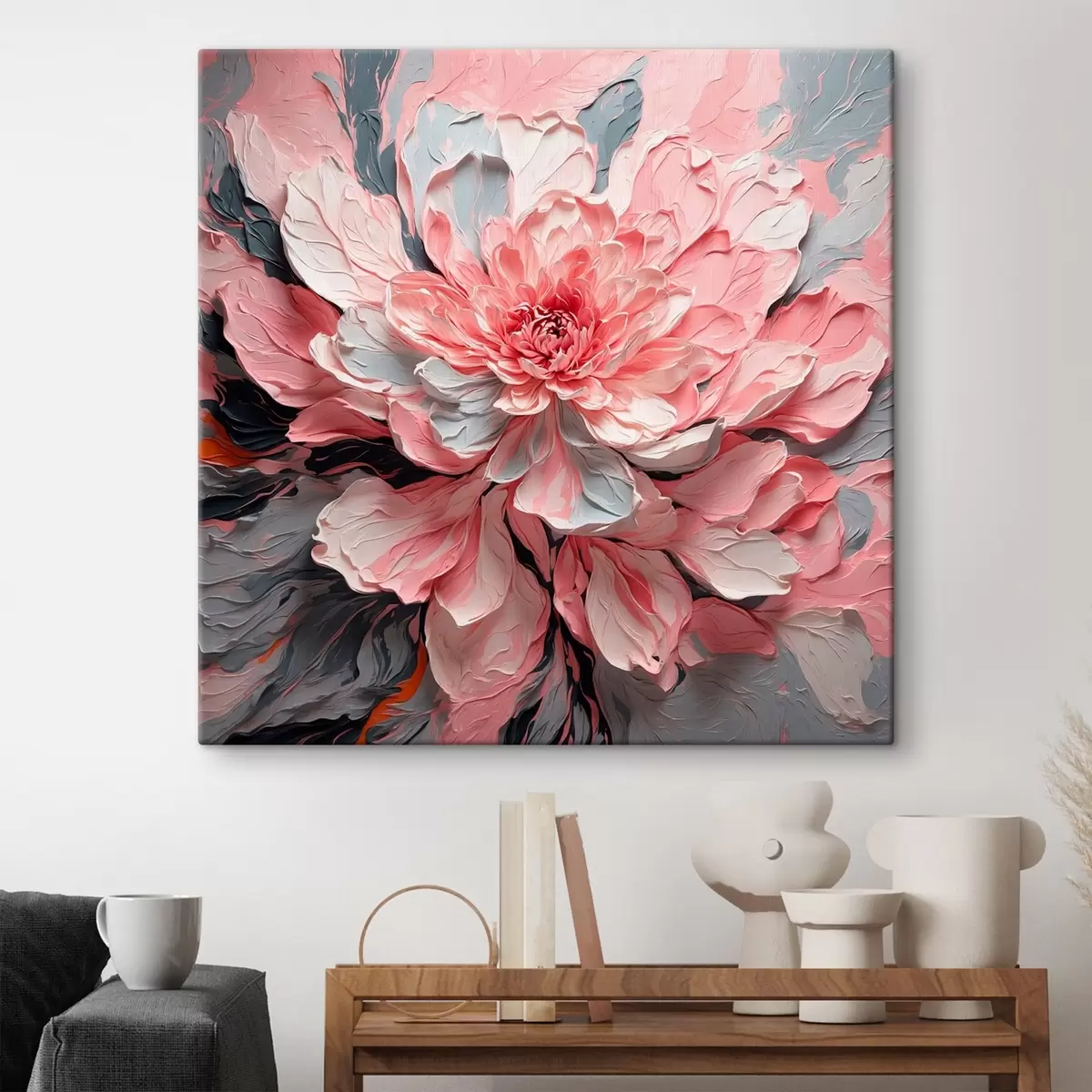  Schilderijen Roze bloem in olieverfschilderijstijl s42917