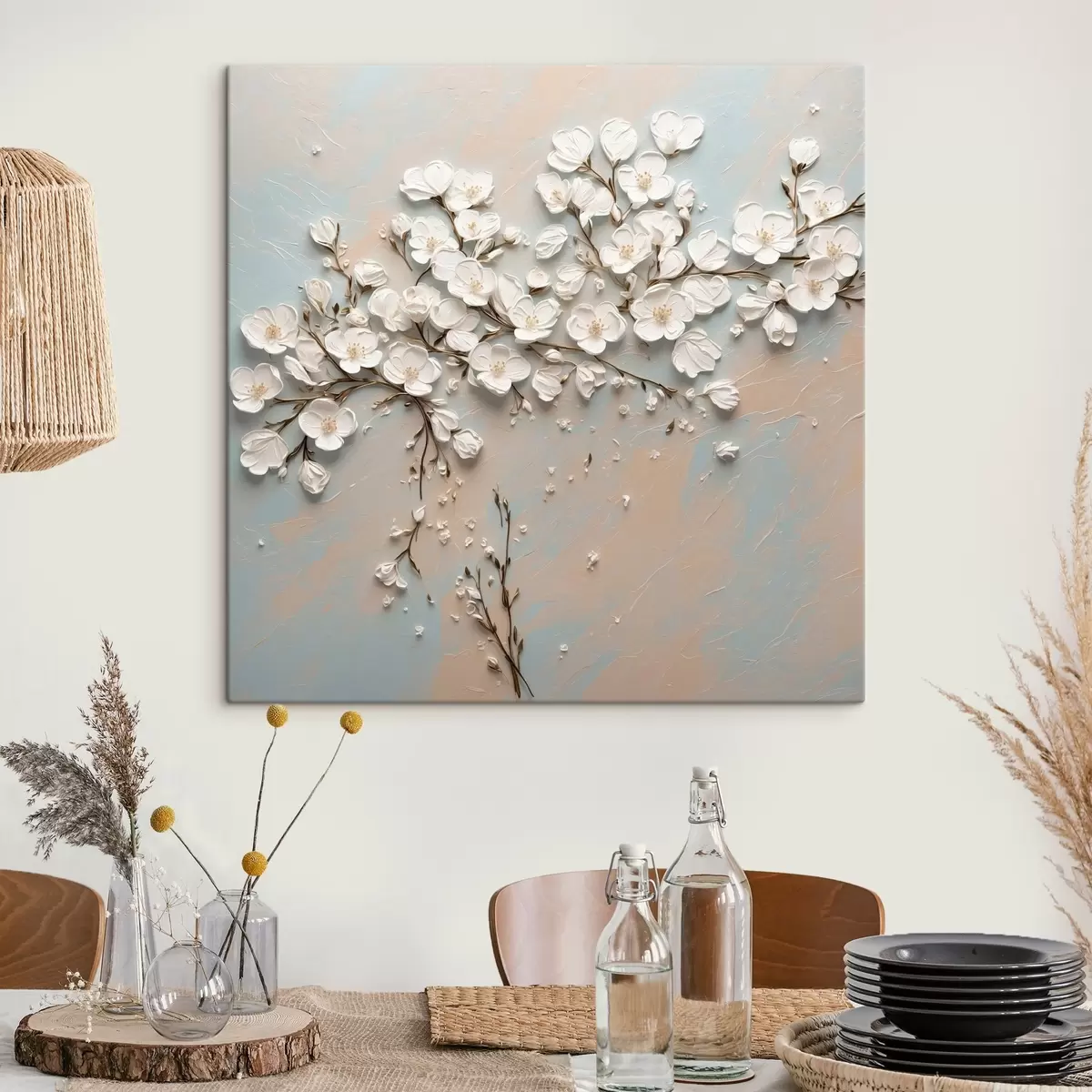  Schilderijen Witte kleine bloemen in acrylschilderstijl s42921