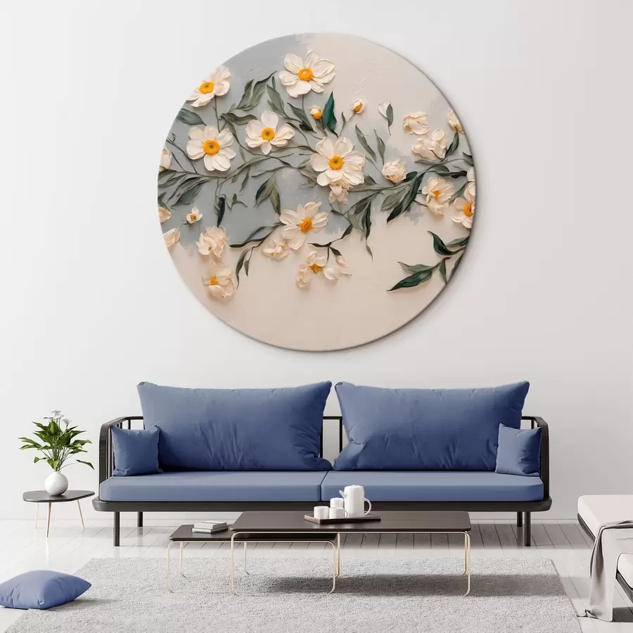  Schilderijen Witte bloem en blad op witte en grijze achtergrond r42764