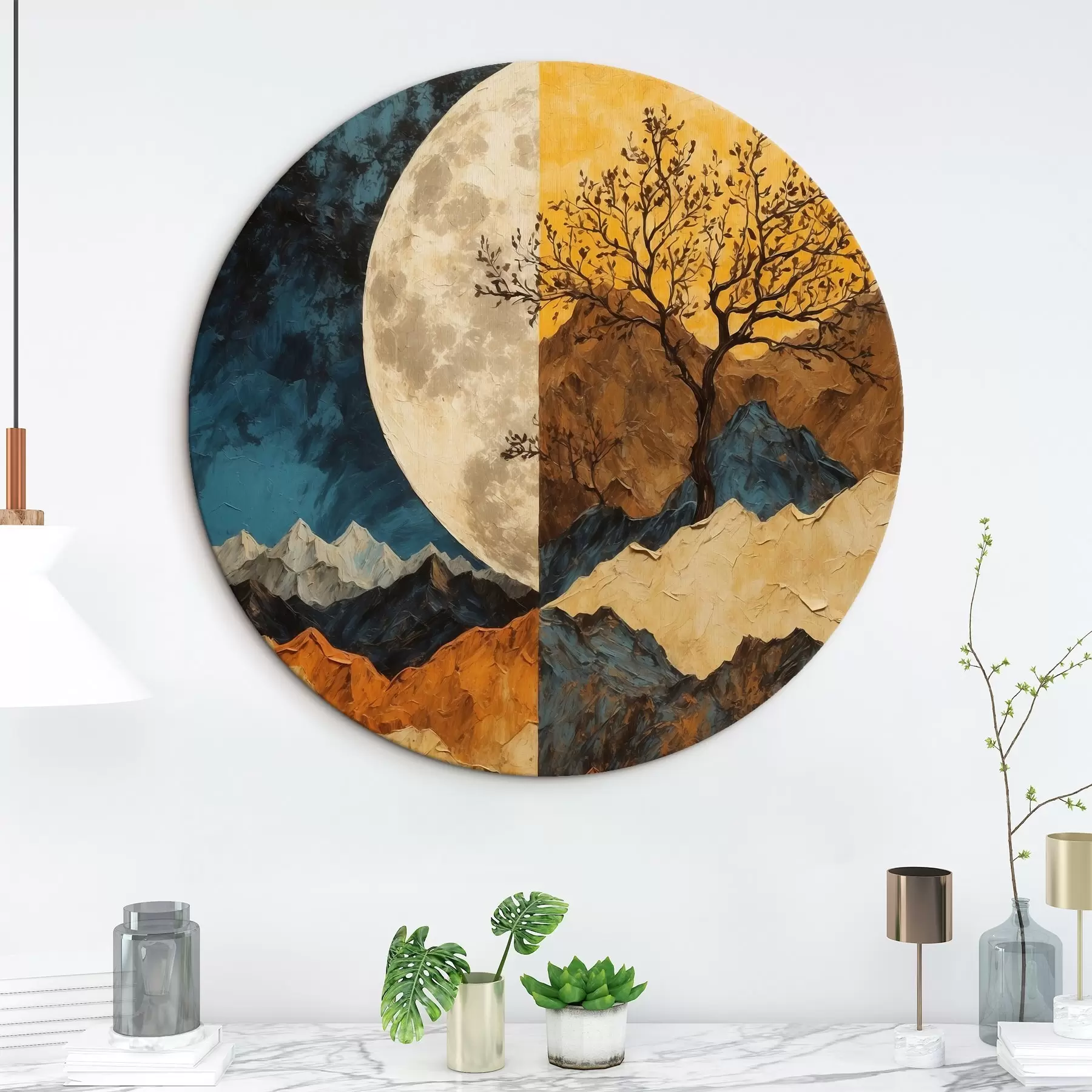  Schilderijen Veelkleurige mountainr op maan achtergrond in acryl schilderij stijl r42770