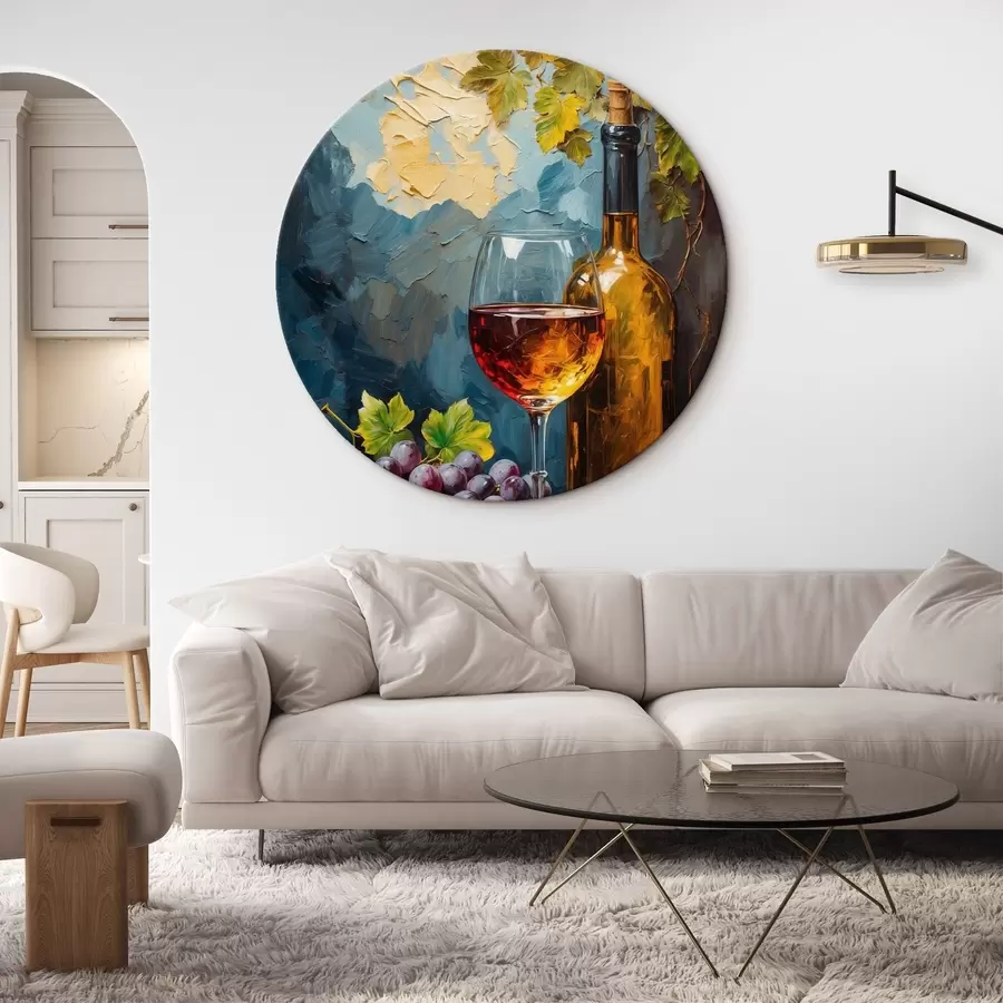  Schilderijen Graper, glarr en wijnfles op abrtract acrylachtergrond r42772