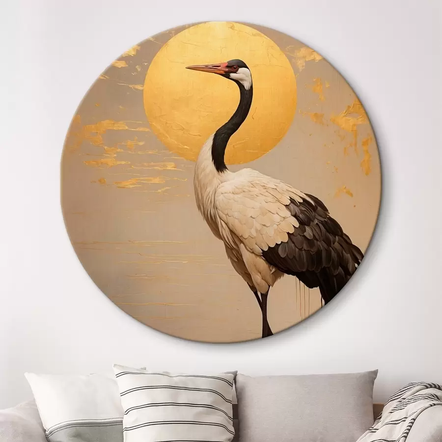  Schilderijen Kraanvogel tegen de achtergrond van de zon in acrylverfstijl r42773