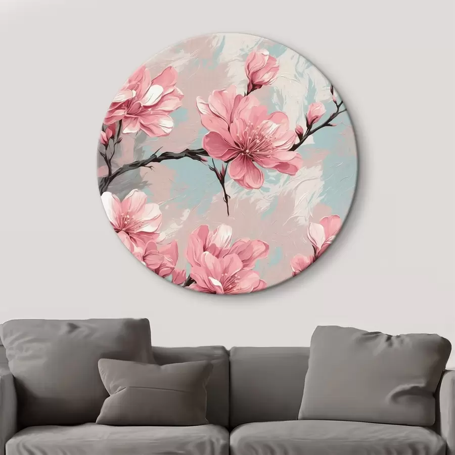 Papier peint photo Fleur rose et tige en peinture acrylique style r42918