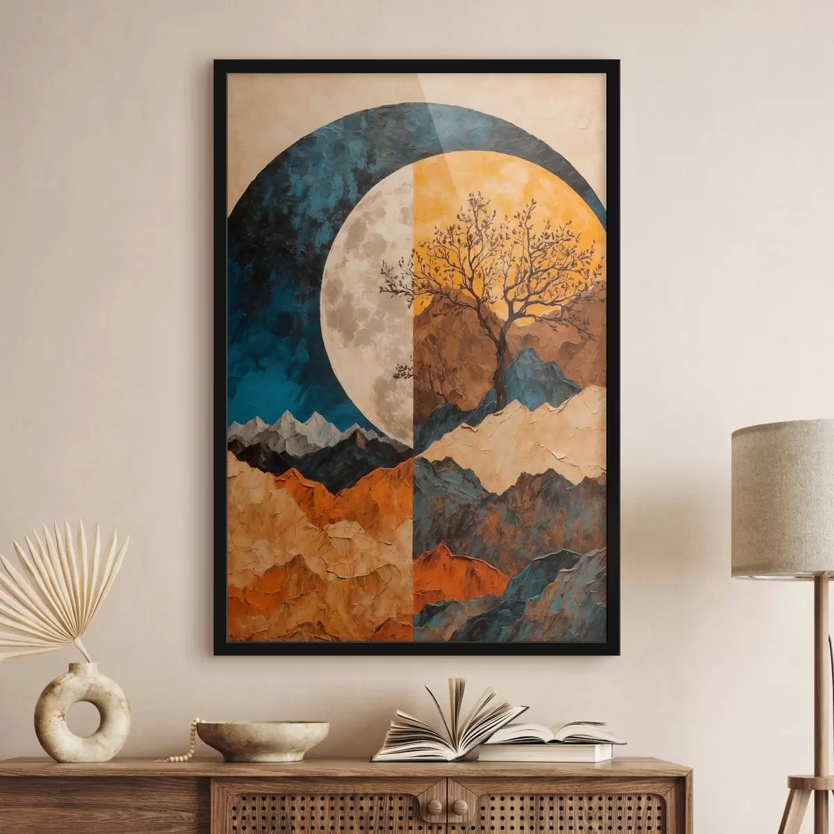 Affiche Montagne multicolore sur fond de lune trouvé dans le style peinture acfylique f42770