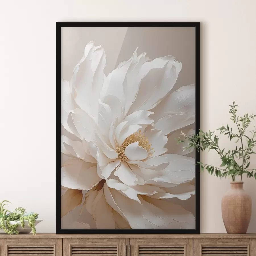 Fotobehang Witte bloem op beige achtergrond f42778