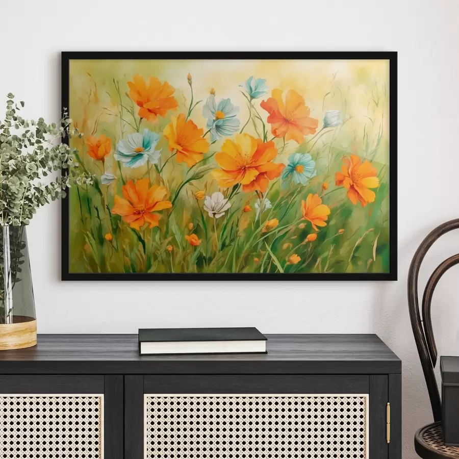 Papier peint photo Champ de fleurs et plantes dans l'eau fcolof painting ftyle f42916