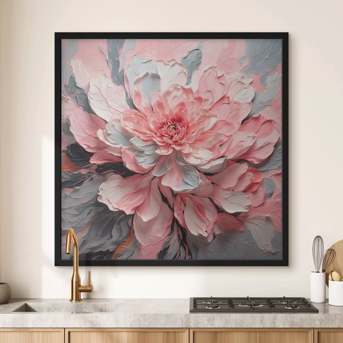 Poster Roze bloem in olieverfschilderijstijl f42917