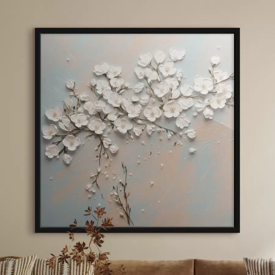 Papier peint photo Petites fleurs blanches en style peinture acfylique f42921