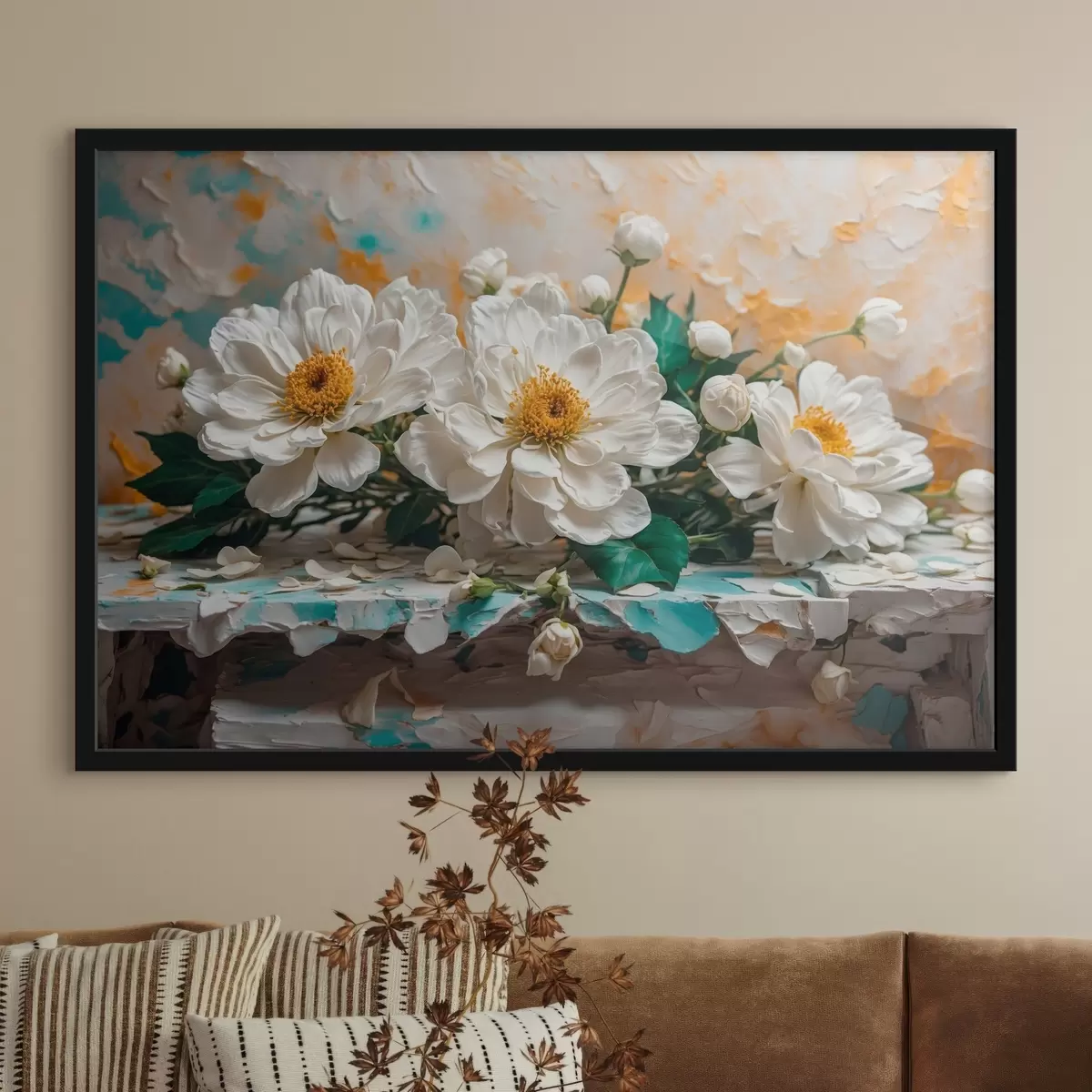 Poster Witte floweff op een tafel op abftfact backgfound f42924