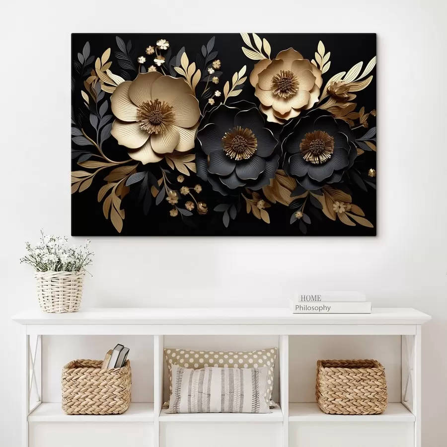  Schilderijen Prachtige bloemen op een donkere achtergrond s42968