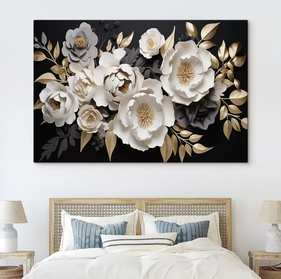  Schilderijen Prachtige bloemen op een donkere achtergrond s42969