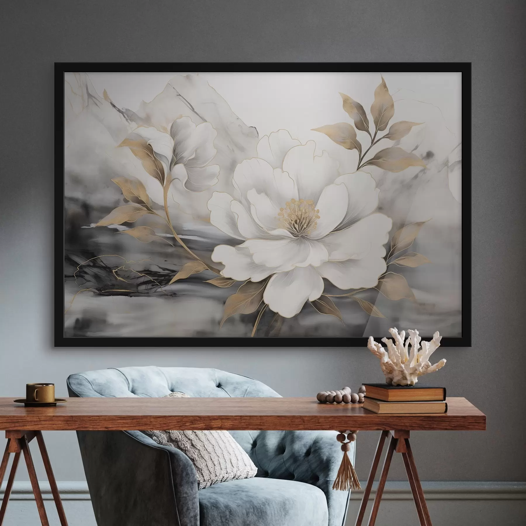 Fotobehang Grote abstracte bloem op aquarelachtergrond f42966