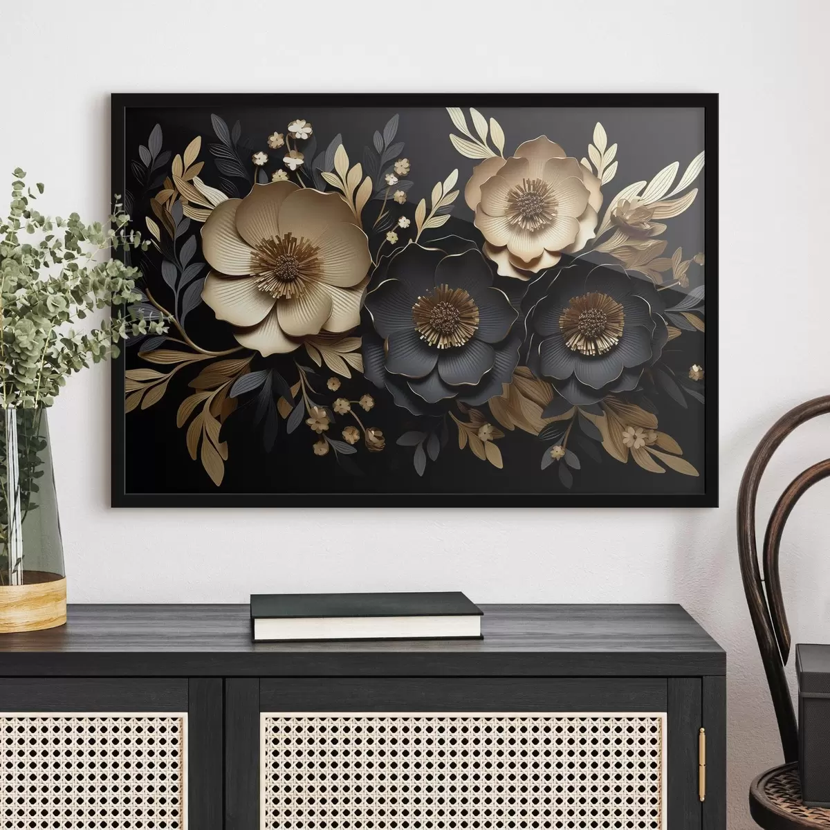 Poster Prachtige bloemen op een donkere achtergrond f42968