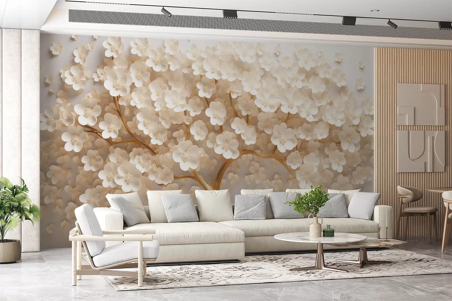 Fotobehang Boom met lichte kleine bloemen w08792