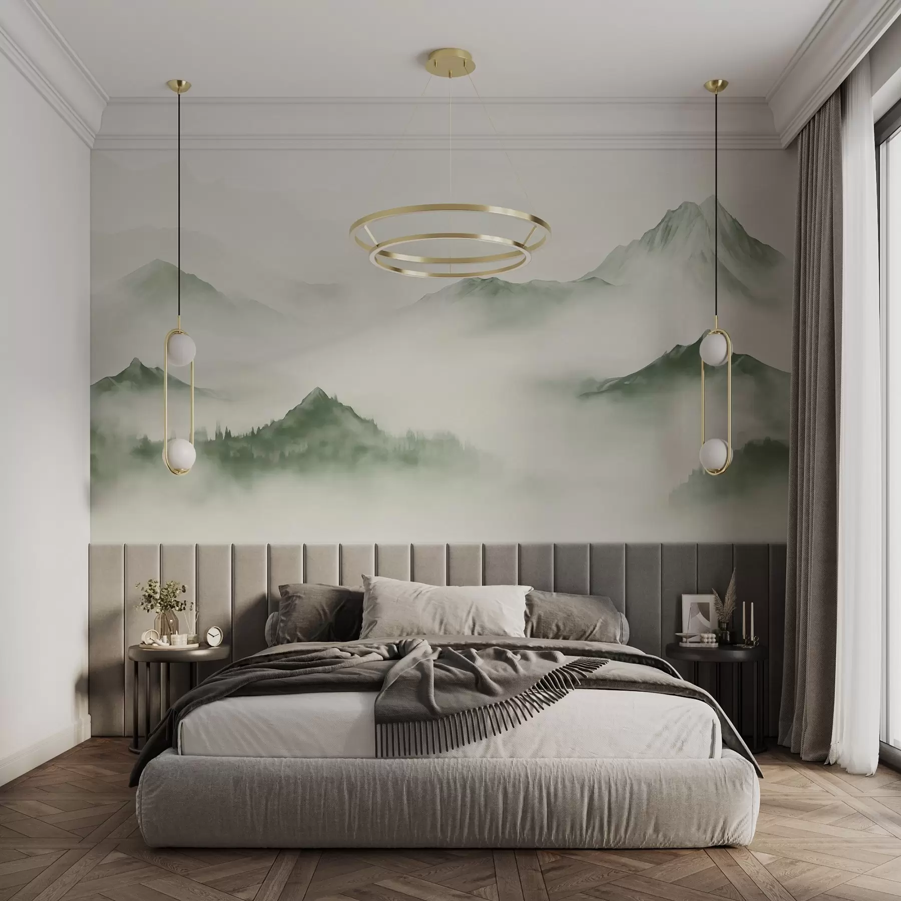 Fotobehang Minimalistisch berglandschap in de mist w03161v3