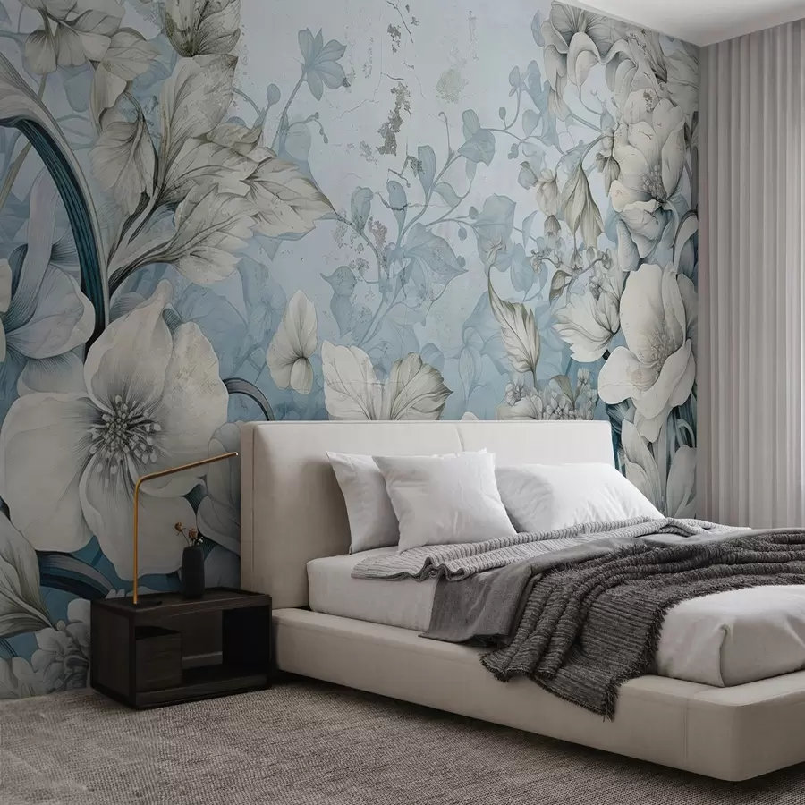 Fotobehang Fantasie geschilderde bloemen op de muur w03191