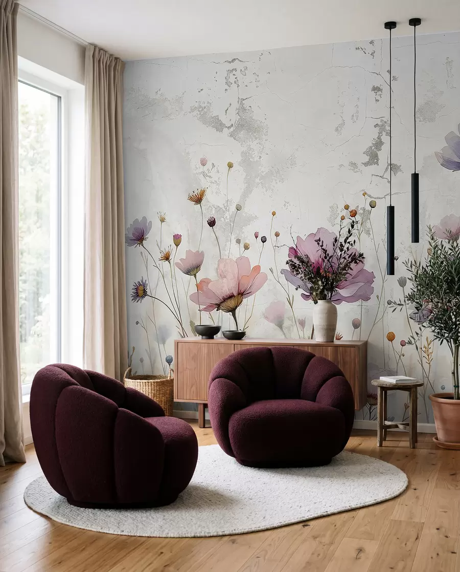 Fotobehang Aquarel bloemen in grunge stijl w03192