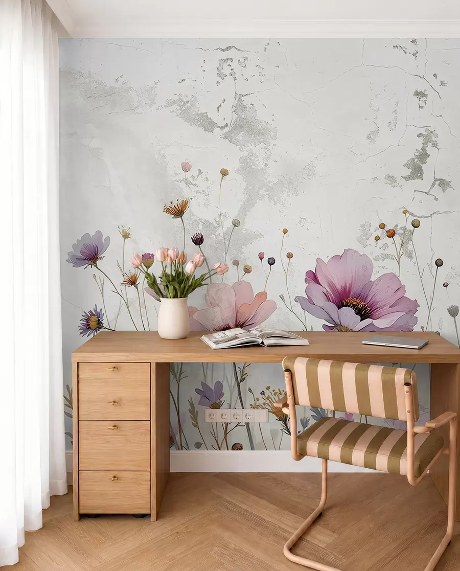 Fotobehang Aquarel bloemen in grunge stijl w03192