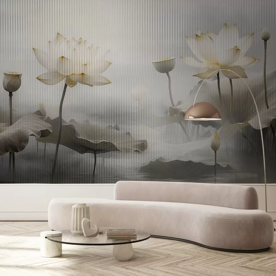 Fotobehang Zicht op lotussen achter glas w03200v2