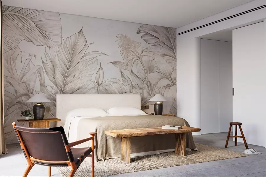 Fotobehang Gedetailleerde bladeren in grungestijl w03201