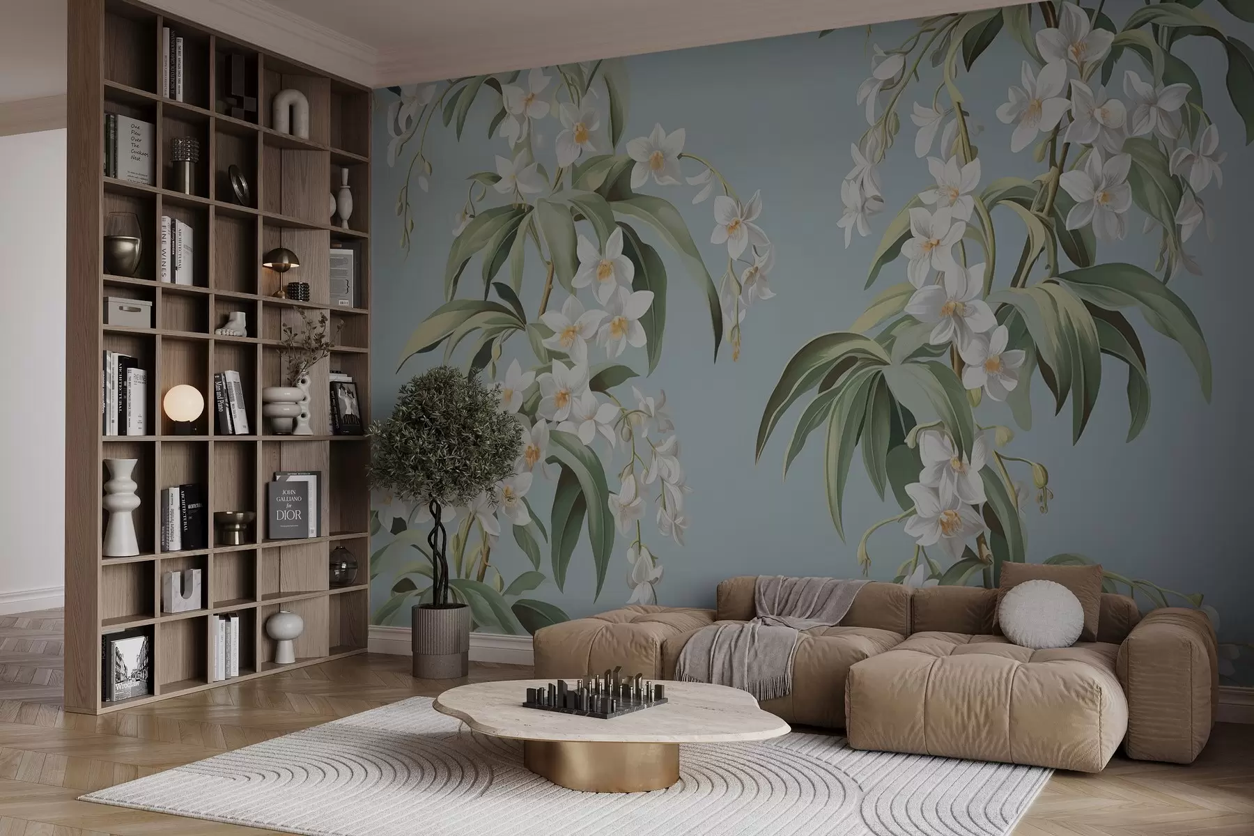 Fotobehang Getrokken bloeiende takken w03204