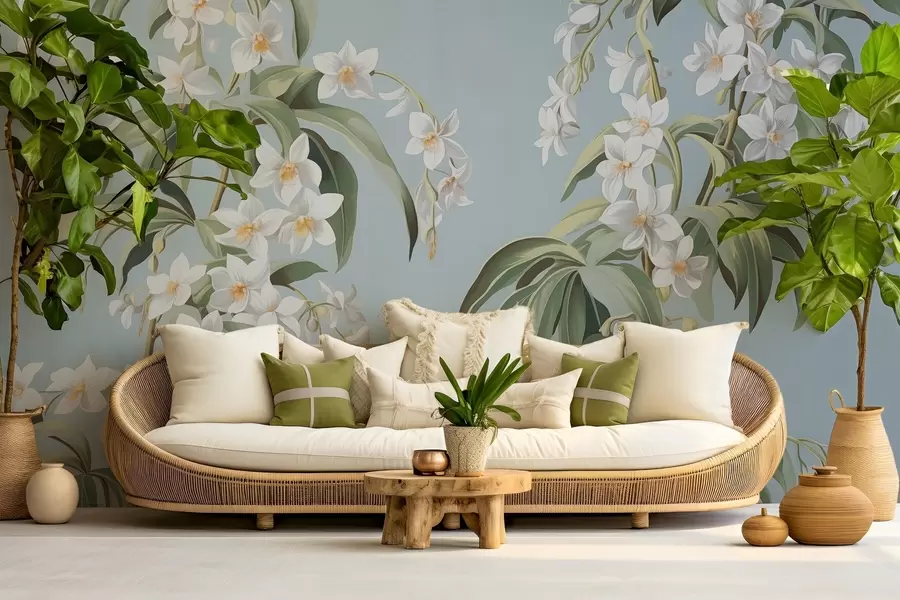 Papier peint photo Branches fleuries dessinées w03204