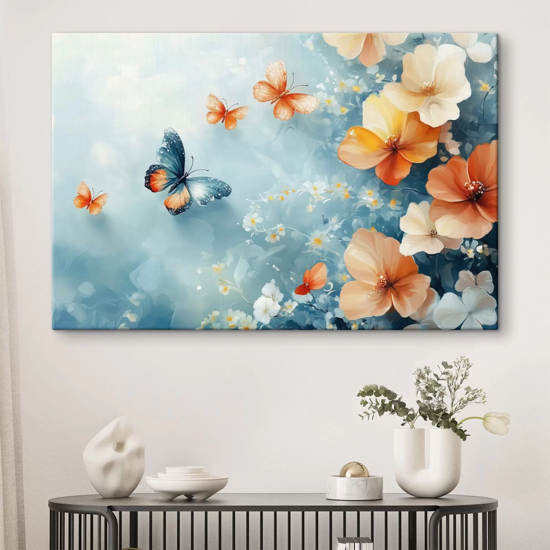 Papier peint photo Fleurs et papillons orange s42974