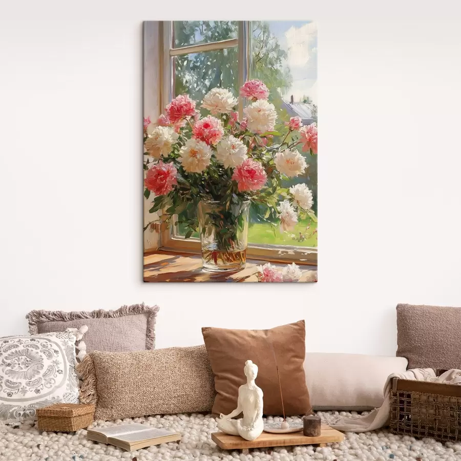 Papier peint photo Bouquet sur la fenêtre dans le style de la peinture à l'huile s42978