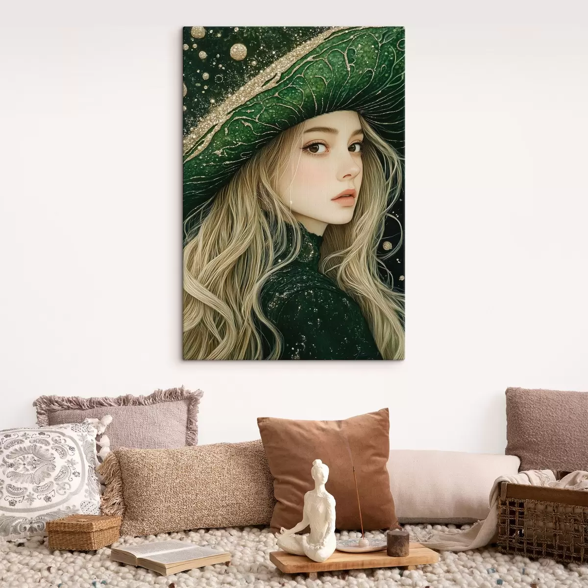  Peintures Portrait d'une jeune fille avec un chapeau vert s42982