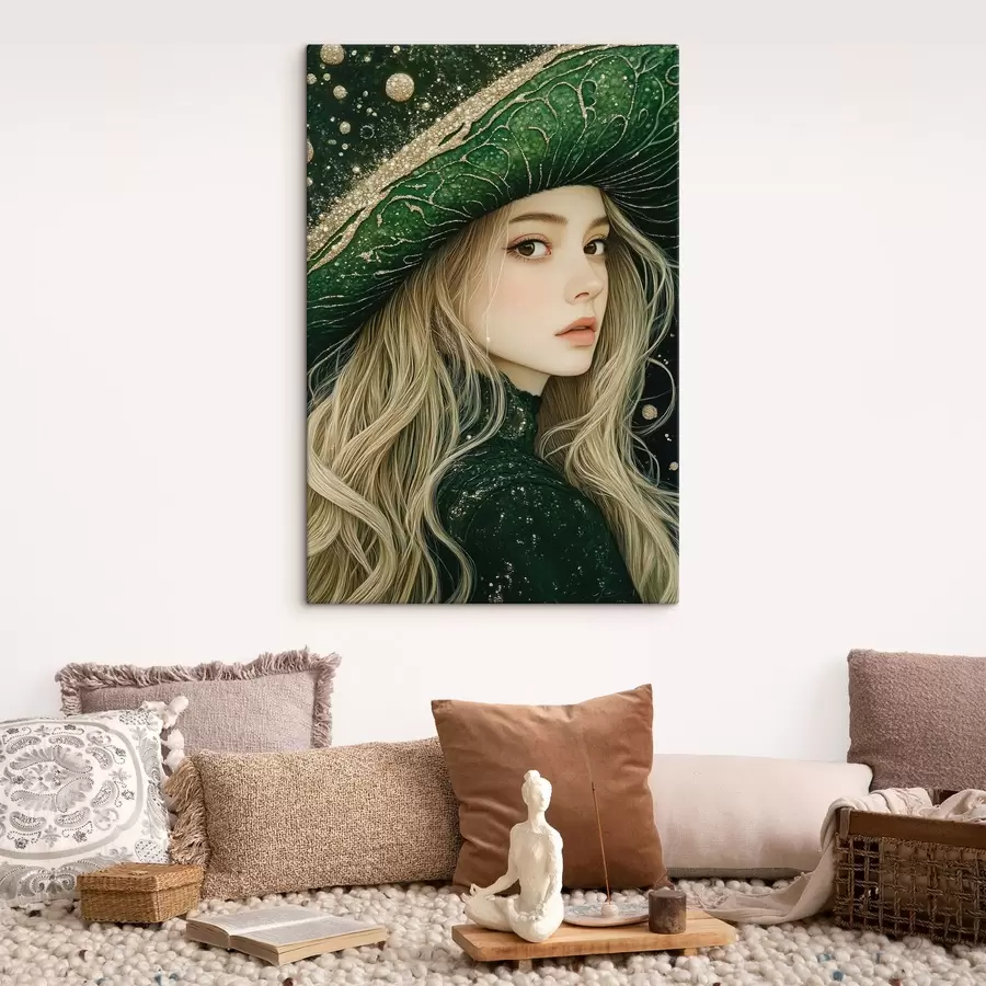  Peintures Portrait d'une jeune fille avec un chapeau vert s42982