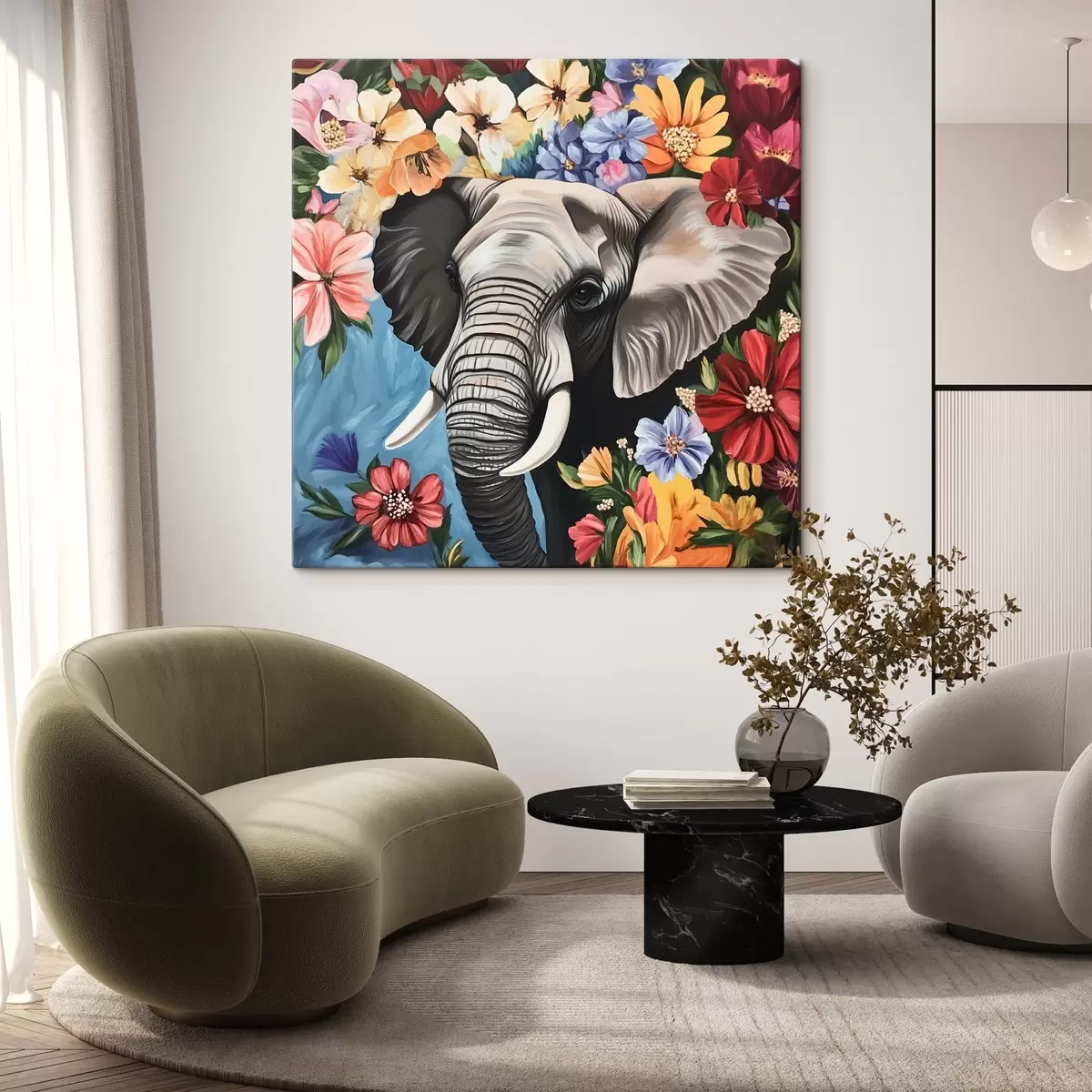  Peintures Éléphant dans des fleurs éclatantes s42990
