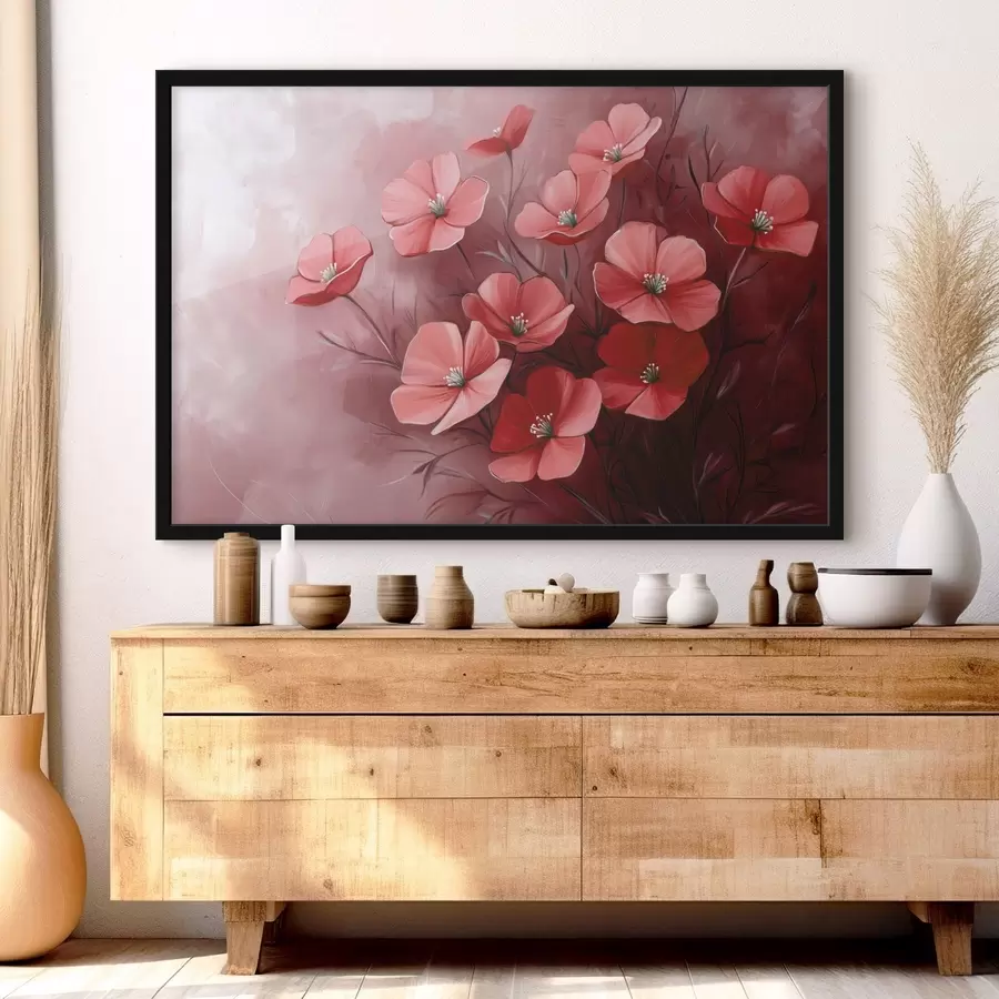 Papier peint photo Fleurs rouges sur fond rouge f42970