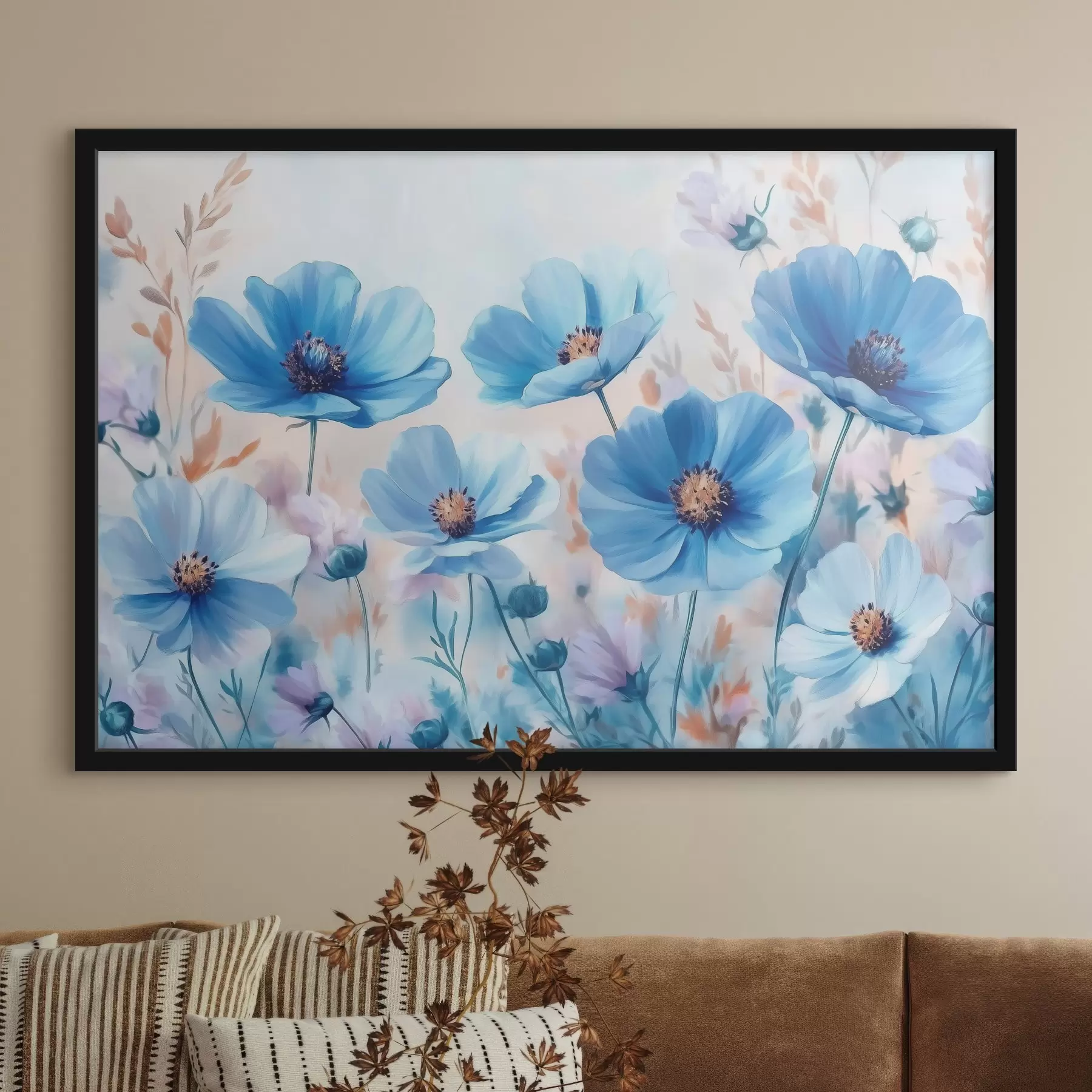  Peintures Fleurs bleues sur fond bleu f42971