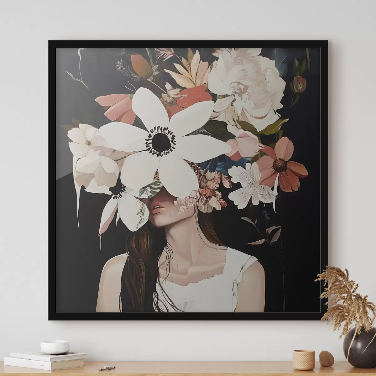 Poster Meisje met bloemen op haar gezicht f42989