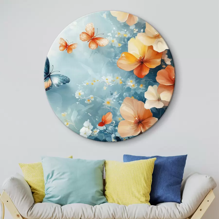  Schilderijen Oranje bloemen en vlinders r42974