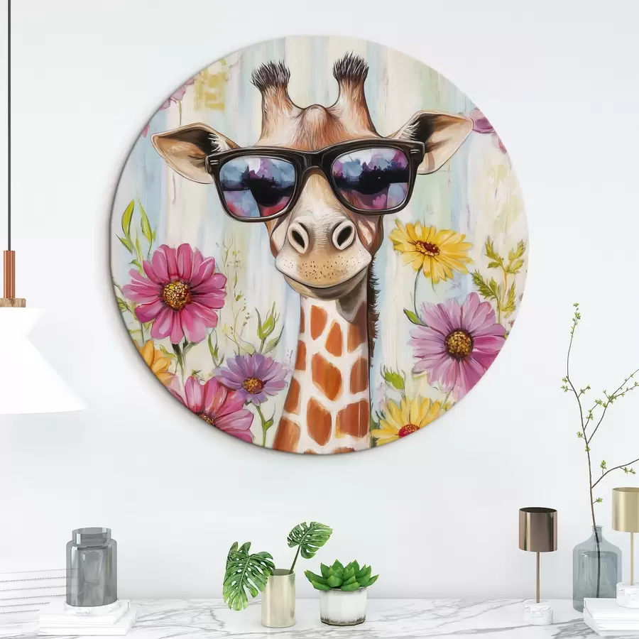  Schilderijen Giraffe met bril bij bloemen r42991