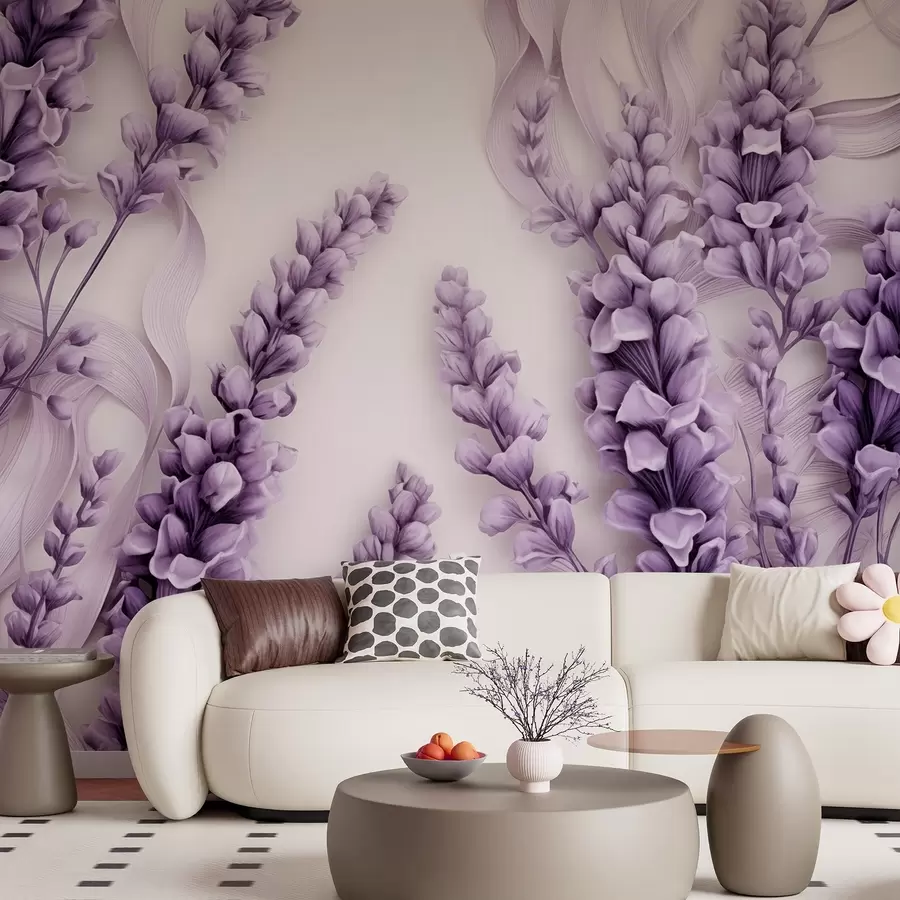 Fotobehang Paars lavendel op een witte achtergrond w08812