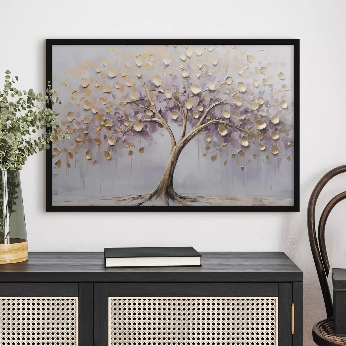 Poster Een boom met kleine blaadjes. Imitatie van schilderij f43037