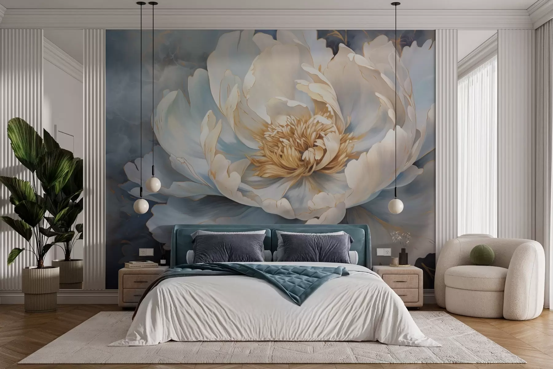Fotobehang Een bloeiende pioenbloem in blauw w03248